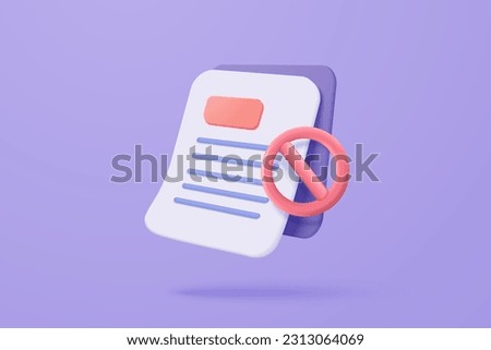3d white clipboard task management todo check list with notification stop icon, no entry, problem, fail on application, alert for todo checklist. 3d article icon vector rendering illustration