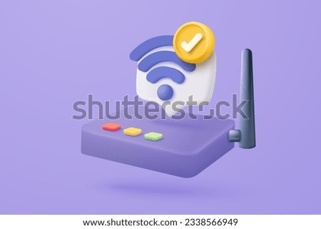 3d wireless router connection icon and sharing network area with router. Hotspot access point online coverage. Broadcasting area with 3d  WiFi. 3d wireless signal icon rendering vector illustration