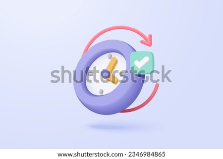 3d alarm clock 24 hours icon for speed delivery concept. Purple watch minimal design concept of time, service and support around clock, 24 hours a day. 3d clock icon vector rendering illustration