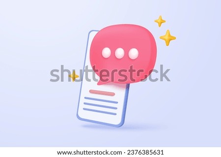 3D speech bubbles on mobile phone with alert notice. Comment 3d or user reply sign, reminder chat message push on social media. 3d speech icon vector with shadow render illustration