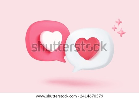 3D Social media online platform concept, online social communication on applications, Photo frame with heart and love emoji icon, like and play in red bubble icons. 3d vector render concept
