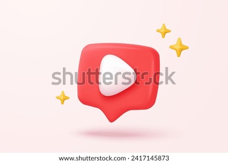 3d social media play video in background. Red round play button for start multimedia with colorful concept of video, audio playback. 3d media player button icon rendering vector illustration
