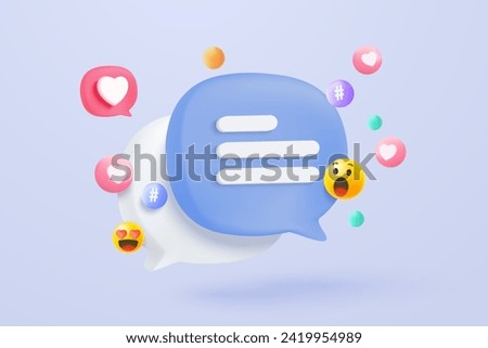 3D speech bubbles symbol on social media icon isolated on pastel background. 3d comments thread mention or chat reply sign with social media. 3d speech bubbles chat icon vector render illustration