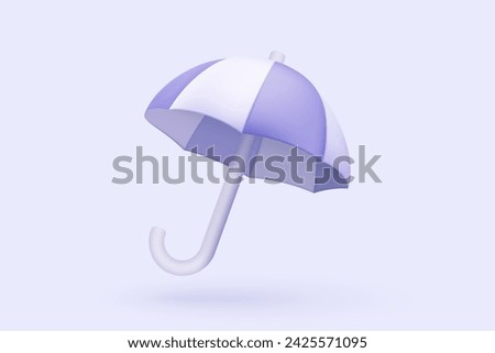 3d purple umbrella icon with curved handle on pastel background. Rainy season or insurance protection minimal concept. 3d umbrella icon vector with shadow render illustration