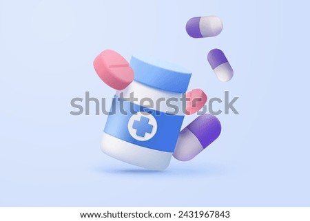 3d medical medication bottle with pharmacy drug icon. Vaccination medical equipment, healthcare, medicine minimal concept. medical pharmacy medicament. 3d medicine cure icon vector render illustration