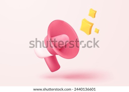 3d megaphone speaker or loudspeaker bullhorn for announce promotion in background, megaphone loud hailer with microphone, speakerphone 3d icon vector render illustration for alert and announcement 