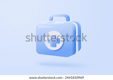 3d first aid medicine box with plus icon. Vaccination medical equipment, emergency pack, hospital or ambulance safety bag. medical pharmacy medicament. 3d medicine cure icon vector render illustration