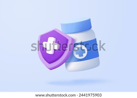 3d medical medication bottle with pharmacy drug icon. Vaccination medical equipment, healthcare, medicine minimal concept. medical pharmacy medicament. 3d medicine cure icon vector render illustration