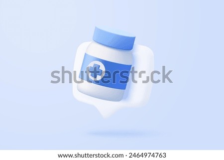 3d medical medication bottle with plus icon. Vaccination medical equipment, healthcare, medicine minimal concept. medical pharmacy medicament. 3d medicine cure icon vector render illustration