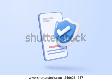 3D mobile phone with shield security icon for online shopping, online payment with protection. Application safety using a smartphone concept. 3d mobile phone safety vector icon render illustration