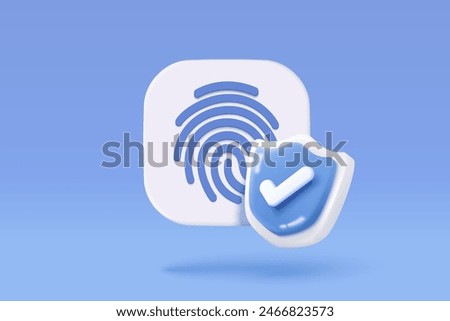 3d fingerprint cyber secure icon. Digital security authentication concept. finger scan for authorization, identity. 3d fingerprint scanning sign vector render illustration on blue background