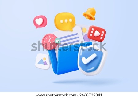 3d folder and paper for management multimedia file, document efficient work on project plan concept. Image and video document minimal folder icon. 3d vector picture render on isolated blue background