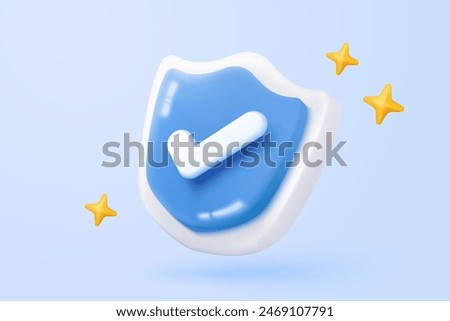 3D shield protection icon with check for online payment on white background concept, user account for 3d security with payment protection on isolated vector render background