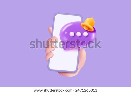 3D speech bubbles on mobile phone with alert notice. Comment 3d or user reply sign, reminder chat message push on social media. 3d speech icon vector with shadow render illustration