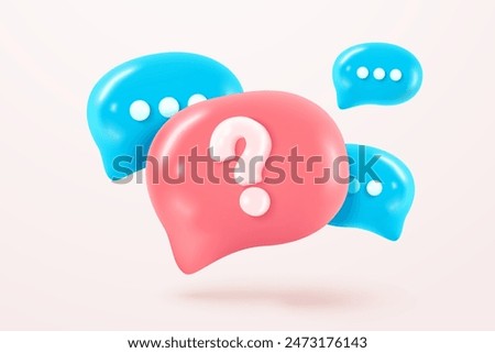 3d question mark icon sign or ask FAQ and QA answer solution information. Have a question, question answer sign or problem with speech bubbles  concept. 3d icon vector rendering illustration