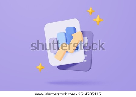 3D graph up with alert notice icon for finance statistic, sell and buy report. analyzing investment money cash and exchange with finance. 3d trading stock report icon vector render illustration