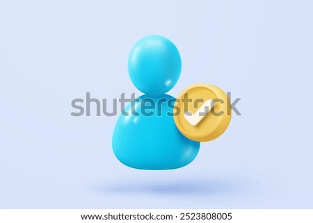 3d user profile icon or social avatar signs and business communication staff person. Identity verification success with checkmark. 3d round account manager button icon vector render illustration