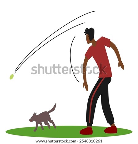 Illustration of a man playing with dog for local activity design.