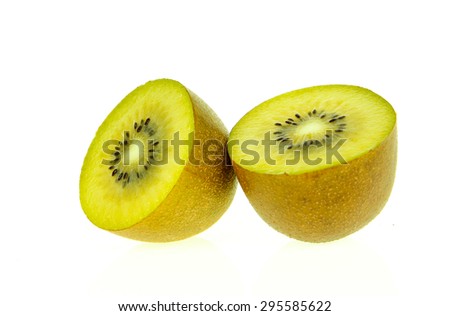 half of gold kiwi fruit isolated on write background