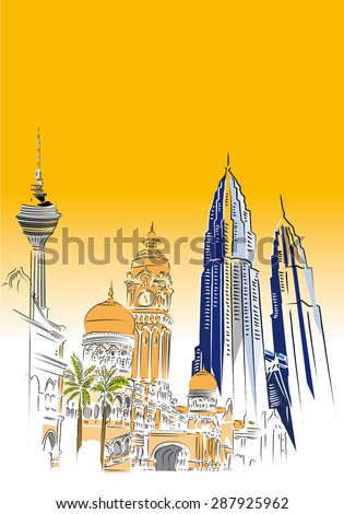 Illustration of Kuala lumpur city skyline and merdeka square