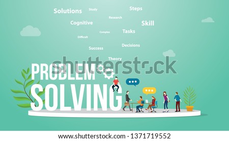 problem solving business concept with big word text and team people meeting discuss and debate to solve problems - vector illustration