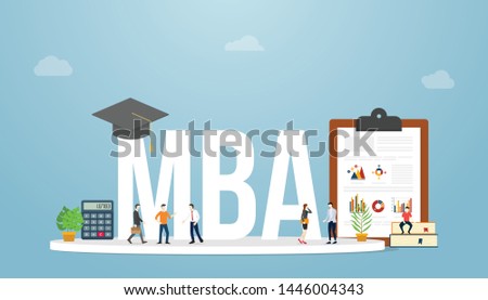 mba master of business administration business concept education degree with team people and graph and chart for with modern flat style - vector
