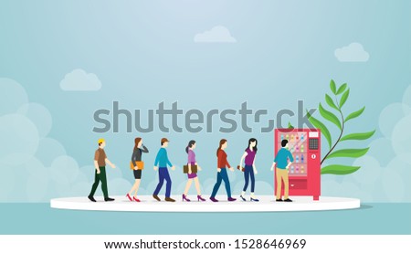 vending machine queue with many people concept with modern flat style - vector