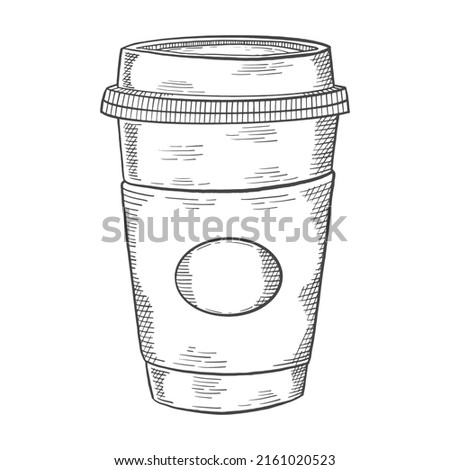 cup off cupboard coffee fast food single isolated hand drawn sketch with outline style