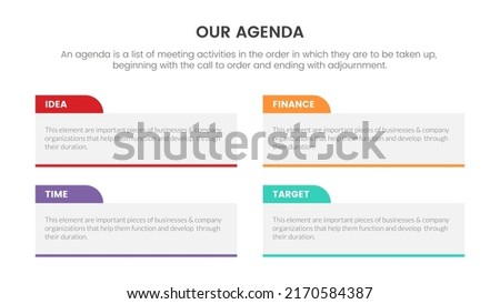 agenda infographic concept for slide presentation with 4 point list and big box horizontal