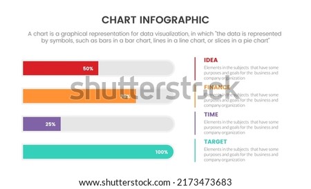 infographic chart concept for slide presentation with 4 point list and horizontal bar and information on right for percent or percentage data