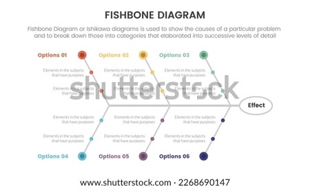 fishbone diagram fish shaped infographic with small circle dot connection information concept for slide presentation