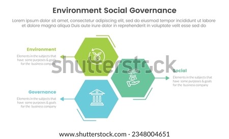 esg environmental social and governance infographic 3 point stage template with honeycomb shape vertical direction concept for slide presentation