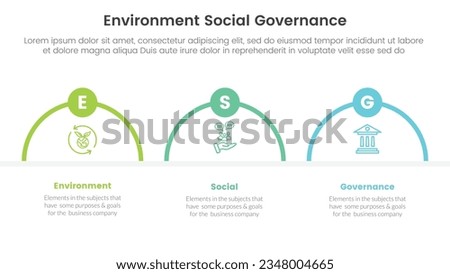 esg environmental social and governance infographic 3 point stage template with half circle shape concept for slide presentation
