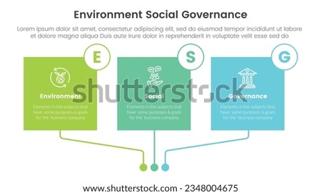 esg environmental social and governance infographic 3 point stage template with square box rectangle colorfull table concept for slide presentation
