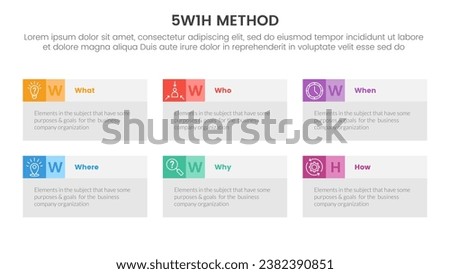 5W1H problem solving method infographic 6 point stage template with box table rectangle combination for slide presentation