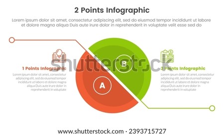 versus or compare and comparison concept for infographic template banner with big slice half circle with line separation with two point list information