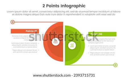 versus or compare and comparison concept for infographic template banner with big slice half circle with line separation with two point list information