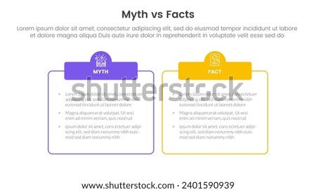 fact vs myth comparison or versus concept for infographic template banner with outline box table with header with two point list information