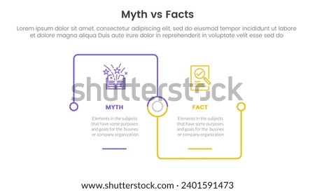 fact vs myth comparison or versus concept for infographic template banner with square outline linked connection square base with two point list information