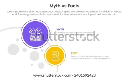 fact vs myth comparison or versus concept for infographic template banner with big and small circle on left column with two point list information