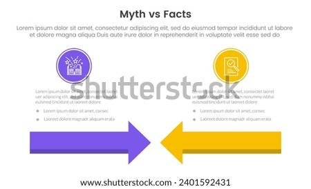 fact vs myth comparison or versus concept for infographic template banner with arrow head to head with two point list information