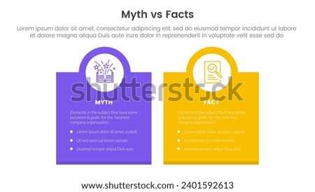 fact vs myth comparison or versus concept for infographic template banner with box banner and circle on top with two point list information