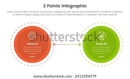 versus or compare and comparison concept for infographic template banner with big circle opposite outline dotted with two point list information