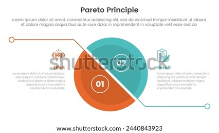 pareto principle comparison or versus concept for infographic template banner with big slice half circle with line separation with two point list information