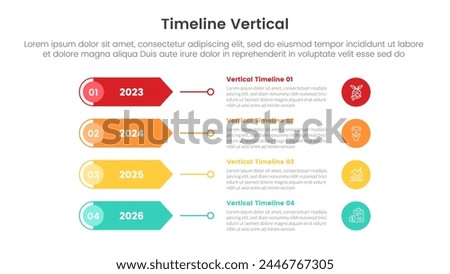 vertical timeline milestone infographic template banner with round rectangle and sharp arrow with 4 point list information for slide presentation vector