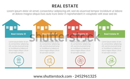real estate property infographic template banner with big table box container with home header with 4 point list information for slide presentation vector