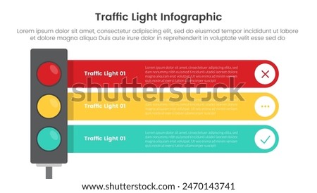 traffic light infographic template banner with round rectangle box stack blending with 3 point list information for slide presentation vector