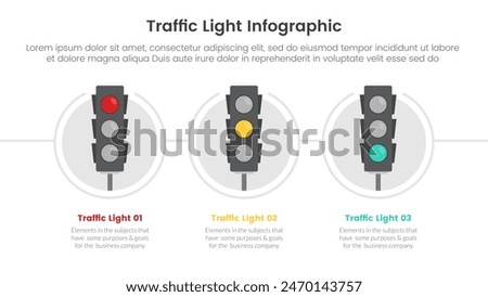 traffic light infographic template banner with big circle background on horizontal direction with 3 point list information for slide presentation vector