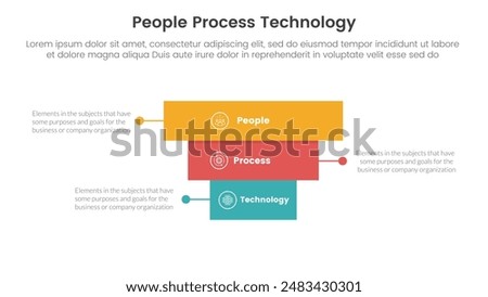 PPT framework people process technology infographic 3 point with rectangle block pyramid backwards structure for slide presentation vector