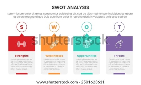 swot analysis concept infographic template banner with timeline style creative box with outline circle and header 4 point list information vector